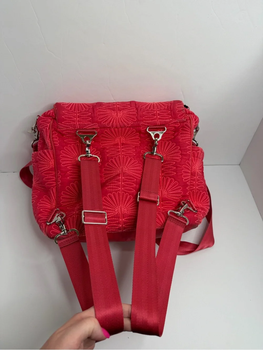 Petunia Pickle Bottom Diaper Bag Quilted Floral Hot Pink Backpack Crossbody